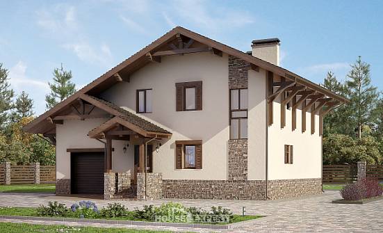 190-007-Л Проект двухэтажного дома мансардой и гаражом, красивый коттедж из кирпича Камышин | Проекты домов от House Expert