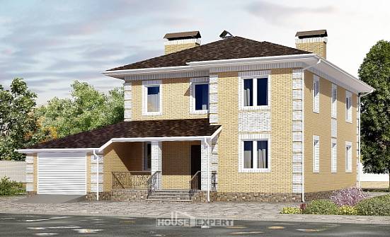 220-006-Л Проект двухэтажного дома, гараж, средний домик из теплоблока Волжский | Проекты домов от House Expert