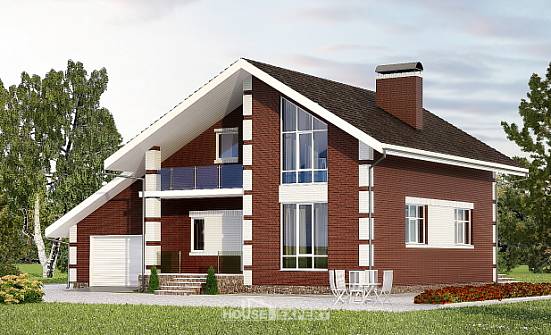 180-001-Л Проект двухэтажного дома с мансардным этажом и гаражом, компактный коттедж из газобетона Урюпинск | Проекты домов от House Expert