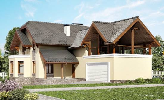 255-003-П Проект трехэтажного дома мансардой, гараж, классический коттедж из блока Котово | Проекты домов от House Expert