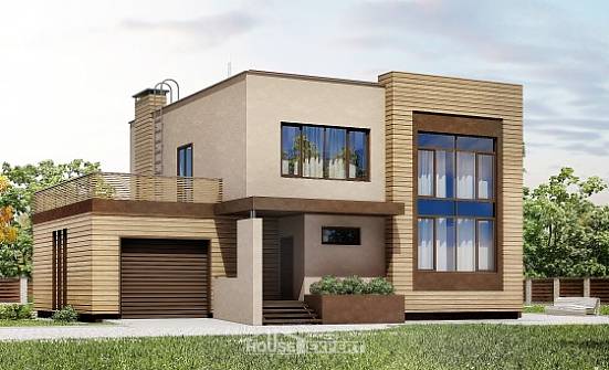 220-003-Л Проект двухэтажного дома и гаражом, уютный домик из поризованных блоков Волгоград | Проекты домов от House Expert