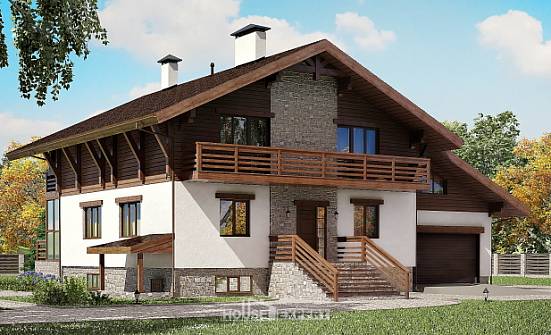 420-001-П Проект трехэтажного дома мансардой и гаражом, огромный коттедж из кирпича Калач-на-Дону | Проекты домов от House Expert