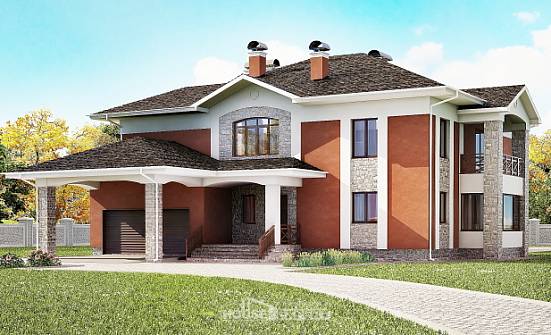 400-002-Л Проект двухэтажного дома и гаражом, большой загородный дом из кирпича Волгоград | Проекты домов от House Expert