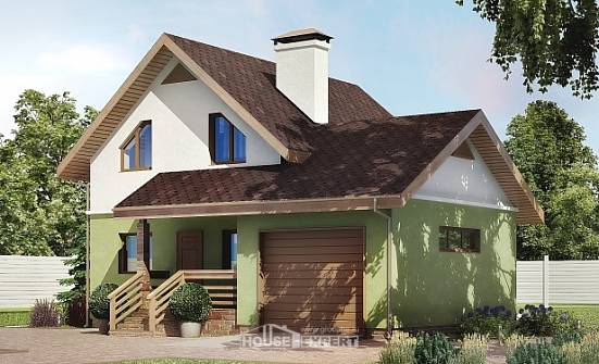 120-002-П Проект двухэтажного дома с мансардным этажом и гаражом, компактный коттедж из блока Камышин | Проекты домов от House Expert