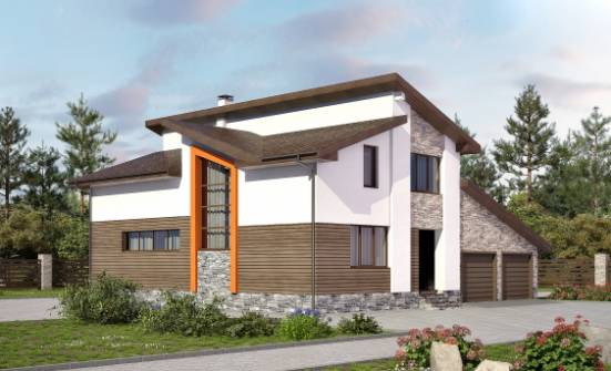 240-004-П Проект двухэтажного дома с мансардой и гаражом, красивый коттедж из поризованных блоков Котово | Проекты домов от House Expert