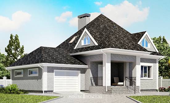 135-001-Л Проект двухэтажного дома с мансардой и гаражом, недорогой коттедж из кирпича Камышин | Проекты домов от House Expert