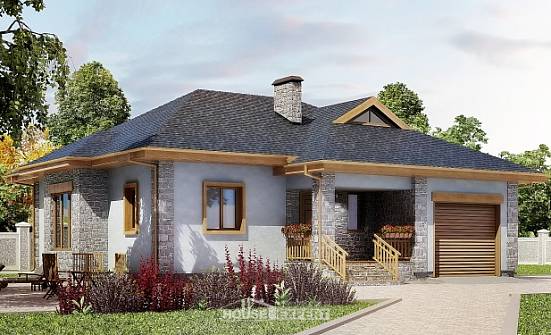 130-006-П Проект одноэтажного дома и гаражом, бюджетный загородный дом из блока Волгоград | Проекты домов от House Expert
