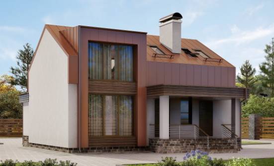 120-004-Л Проект двухэтажного дома мансардой, скромный домик из блока Фролово | Проекты домов от House Expert