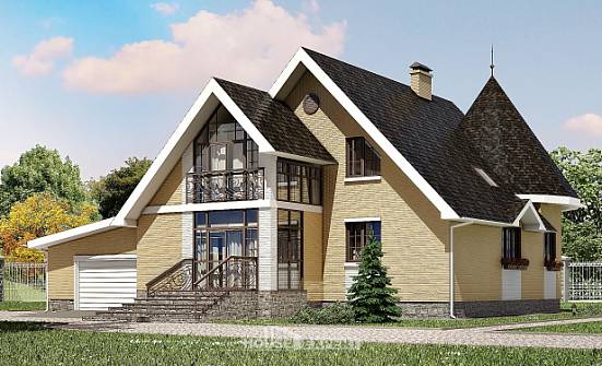 250-001-Л Проект двухэтажного дома мансардой и гаражом, просторный дом из пеноблока Калач-на-Дону | Проекты домов от House Expert