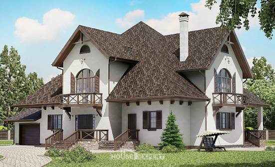 350-001-Л Проект двухэтажного дома мансардой и гаражом, огромный загородный дом из газобетона Урюпинск | Проекты домов от House Expert