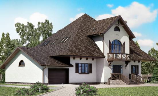 350-001-Л Проект двухэтажного дома мансардой и гаражом, огромный загородный дом из газобетона Урюпинск | Проекты домов от House Expert