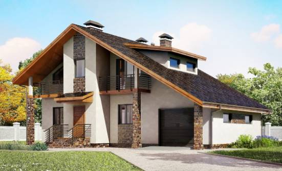 180-008-П Проект двухэтажного дома с мансардой, гараж, красивый коттедж из блока Урюпинск | Проекты домов от House Expert
