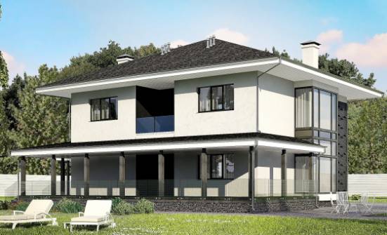 245-002-П Проект двухэтажного дома, гараж, простой коттедж из пеноблока Камышин | Проекты домов от House Expert