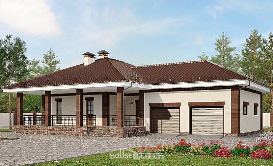 160-015-П Проект одноэтажного дома и гаражом, классический коттедж из блока Калач-на-Дону | Проекты домов от House Expert