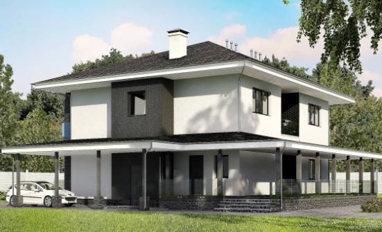 245-002-П Проект двухэтажного дома, гараж, простой коттедж из пеноблока Камышин | Проекты домов от House Expert