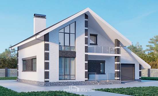 190-008-П Проект двухэтажного дома мансардный этаж, гараж, простой коттедж из арболита Михайловка | Проекты домов от House Expert
