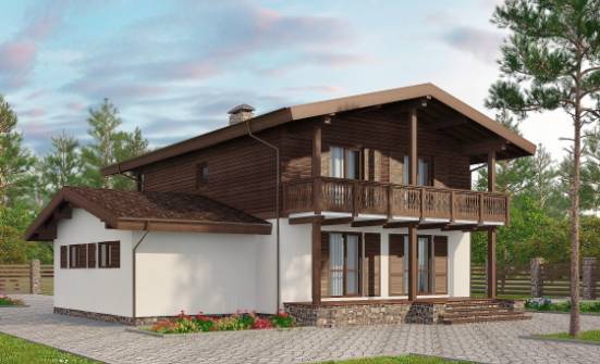 180-018-Л Проект двухэтажного дома с мансардой и гаражом, компактный загородный дом из бризолита Урюпинск | Проекты домов от House Expert