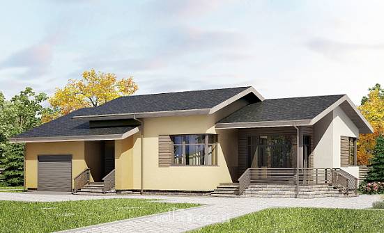 135-002-Л Проект одноэтажного дома и гаражом, бюджетный дом из арболита Фролово | Проекты домов от House Expert