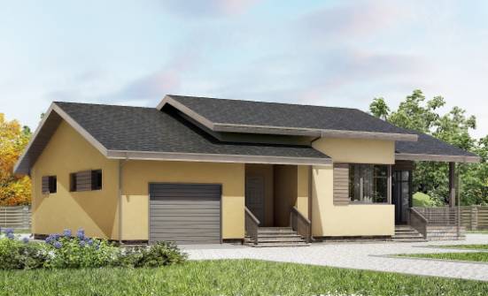 135-002-Л Проект одноэтажного дома и гаражом, бюджетный дом из арболита Фролово | Проекты домов от House Expert