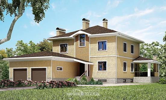 350-002-Л Проект трехэтажного дома, гараж, большой коттедж из кирпича Волжский | Проекты домов от House Expert
