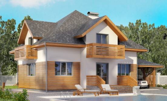 155-004-П Проект двухэтажного дома с мансардой, гараж, компактный коттедж из газосиликатных блоков Волжский | Проекты домов от House Expert