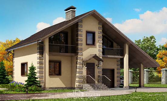 150-003-П Проект двухэтажного дома мансардой и гаражом, доступный коттедж из блока Калач-на-Дону | Проекты домов от House Expert