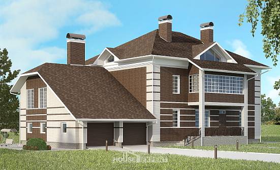 505-002-Л Проект трехэтажного дома и гаражом, большой коттедж из кирпича Волжский | Проекты домов от House Expert
