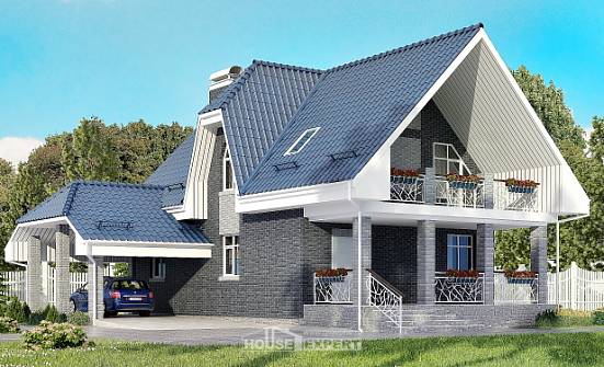 125-002-Л Проект двухэтажного дома мансардный этаж и гаражом, современный домик из теплоблока Урюпинск | Проекты домов от House Expert