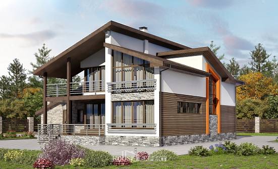 240-004-П Проект двухэтажного дома с мансардой и гаражом, классический коттедж из пеноблока Урюпинск | Проекты домов от House Expert